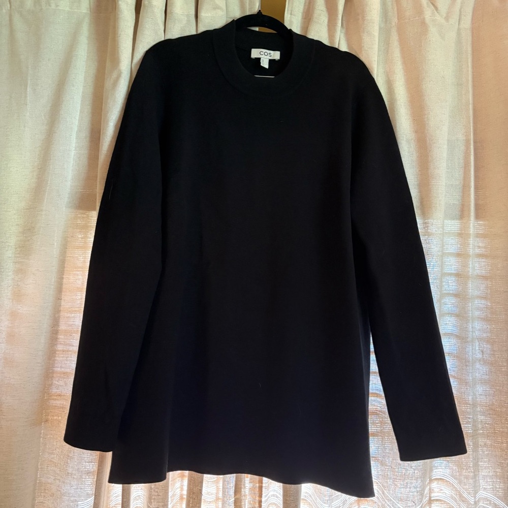 COS Black Wool Milano Knit Crewneck Sweater